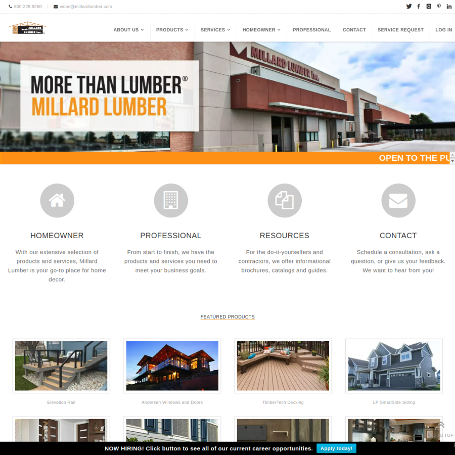 millardlumber.com homepage screenshot