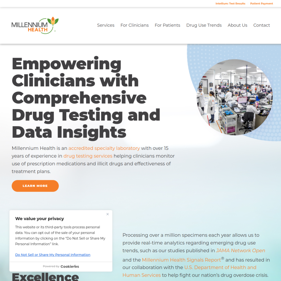 millenniumhealth.com homepage screenshot