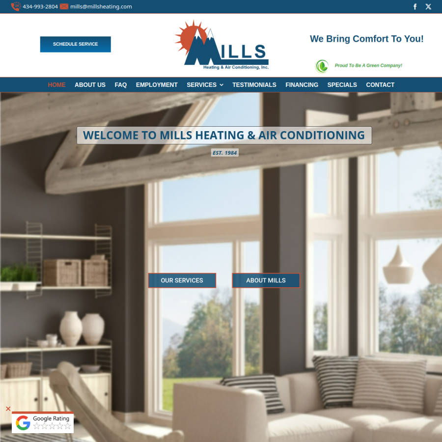 millsheating.com homepage screenshot