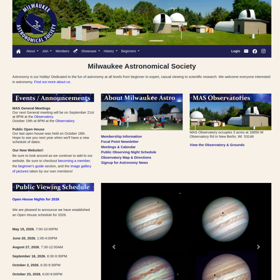 milwaukeeastro.org homepage screenshot