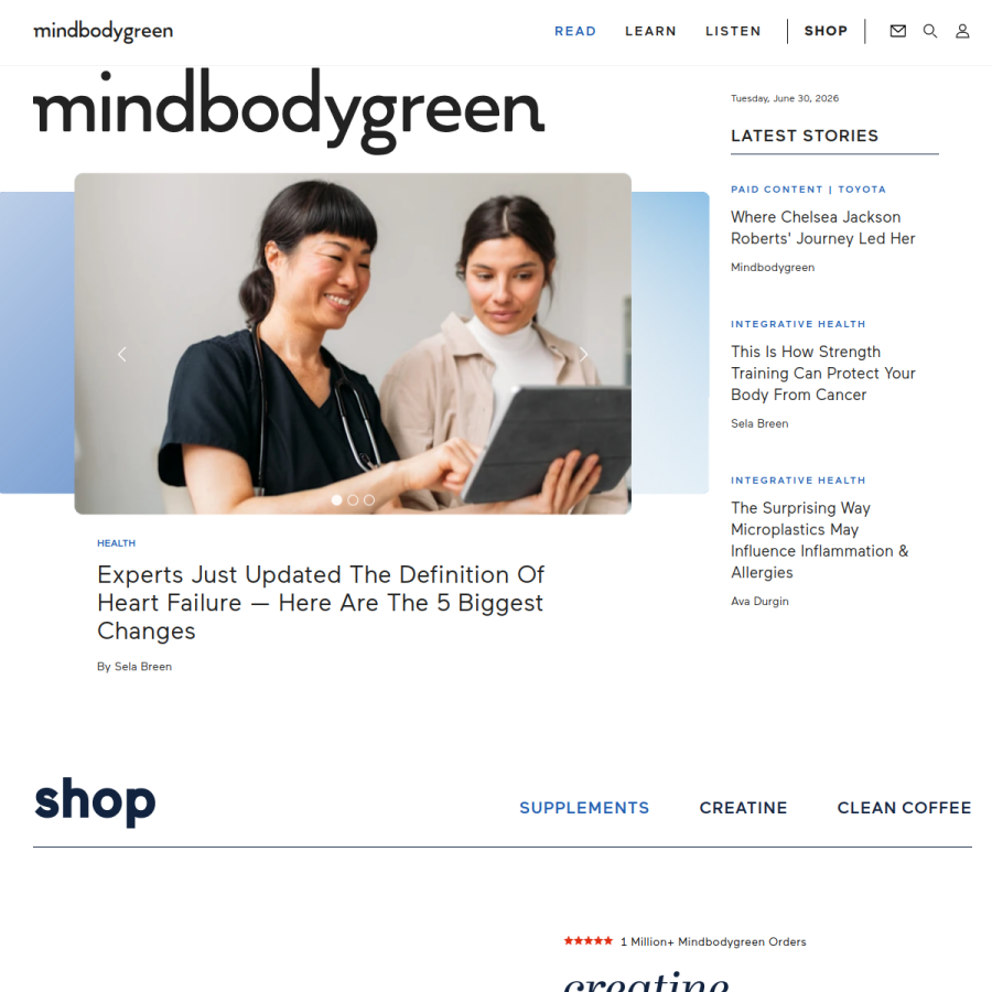 mindbodygreen.com homepage screenshot