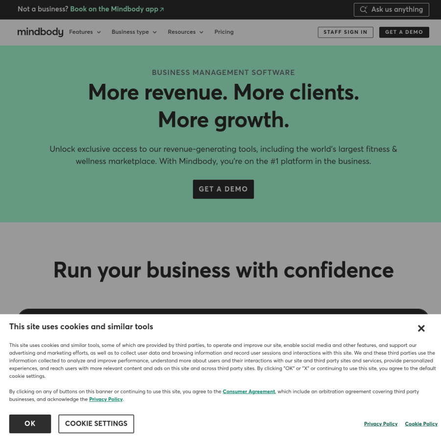 mindbodyonline.com homepage screenshot