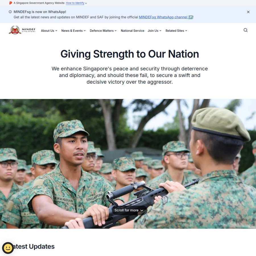 mindef.gov.sg homepage screenshot