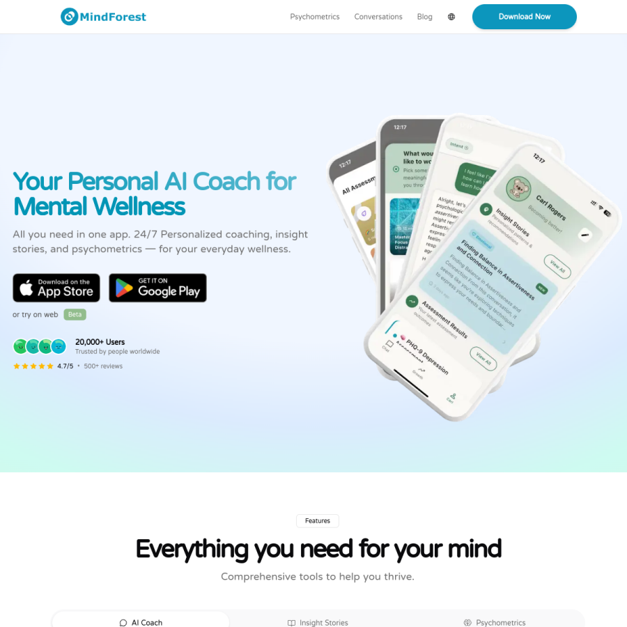 mindforest.ai homepage screenshot