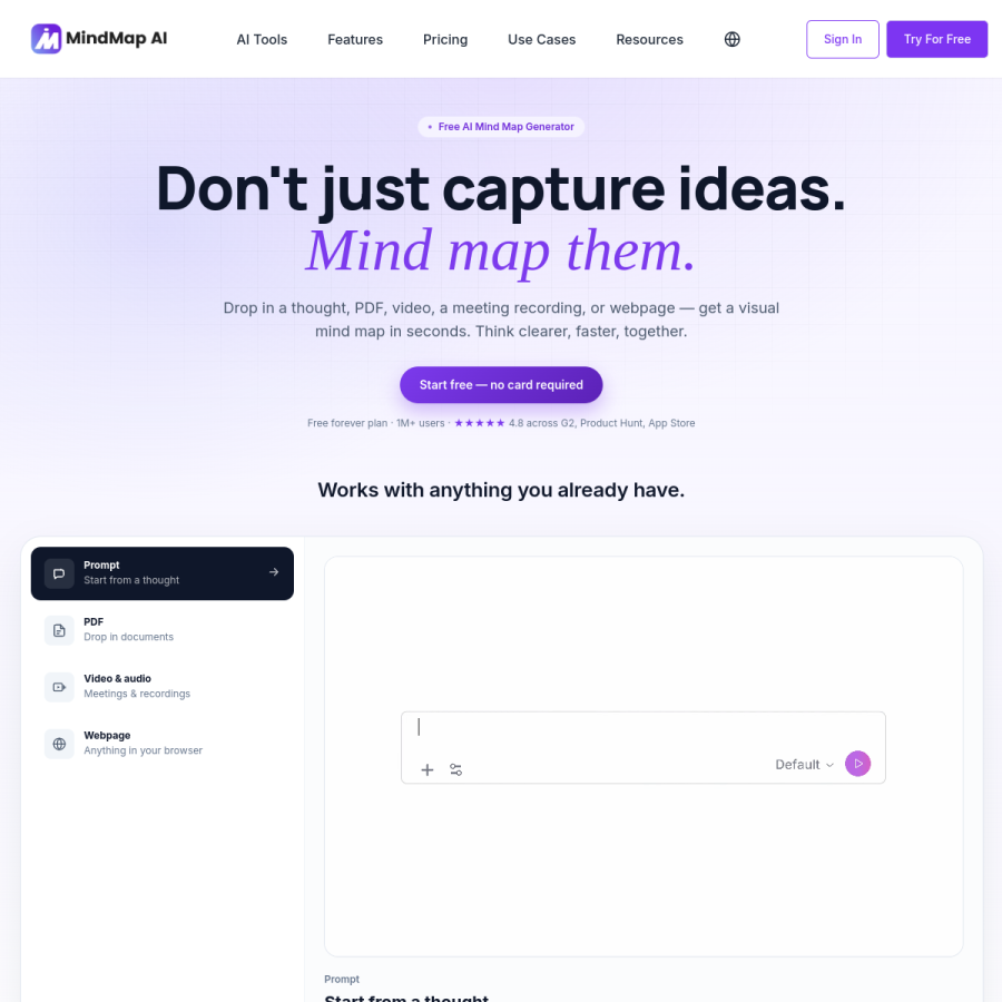 mindmapai.app homepage screenshot