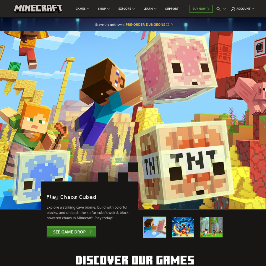 minecraft.net homepage screenshot