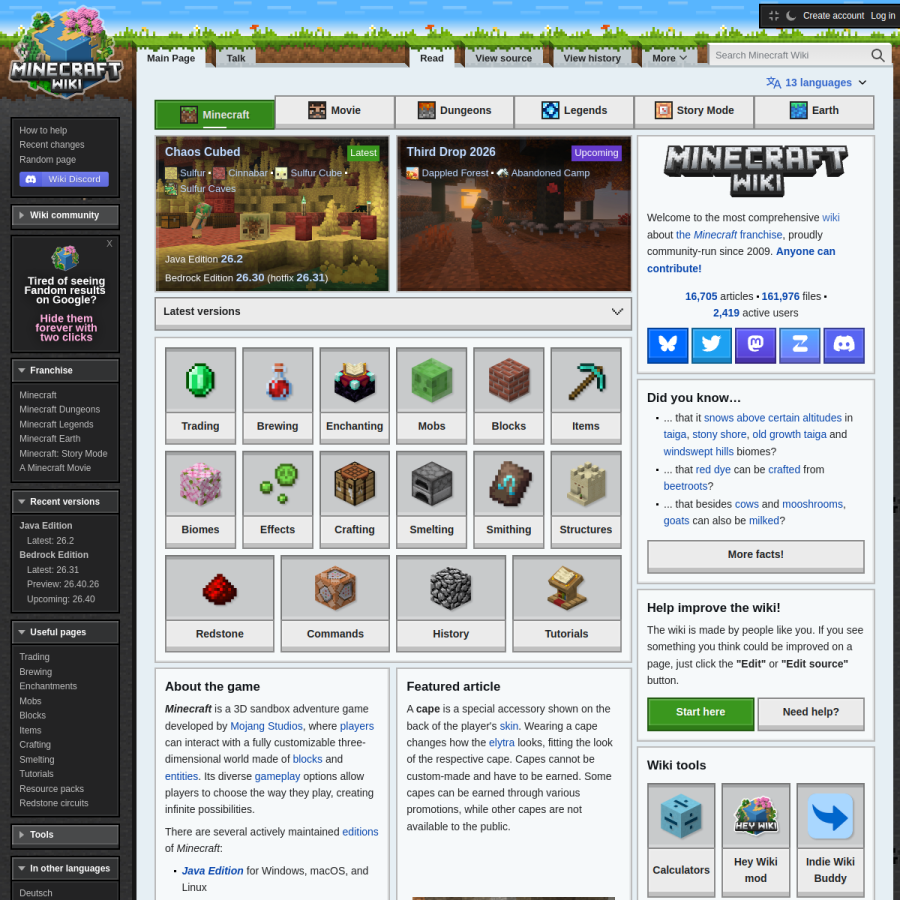 minecraft.wiki homepage screenshot