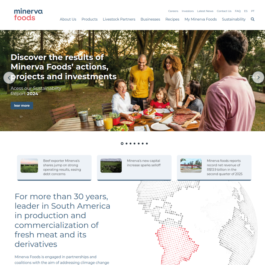 minervafoods.com homepage screenshot