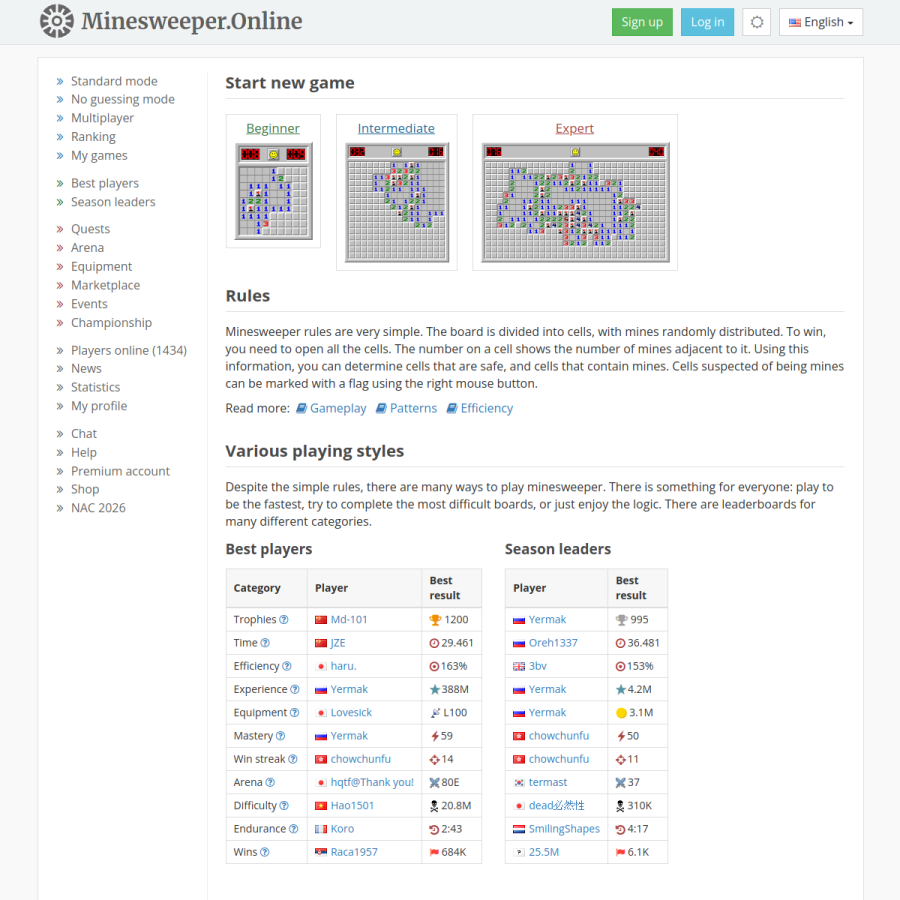 minesweeper.online homepage screenshot