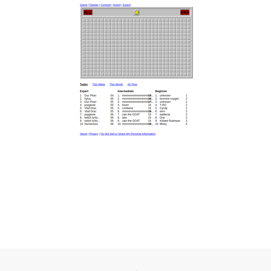 minesweeperonline.com homepage screenshot