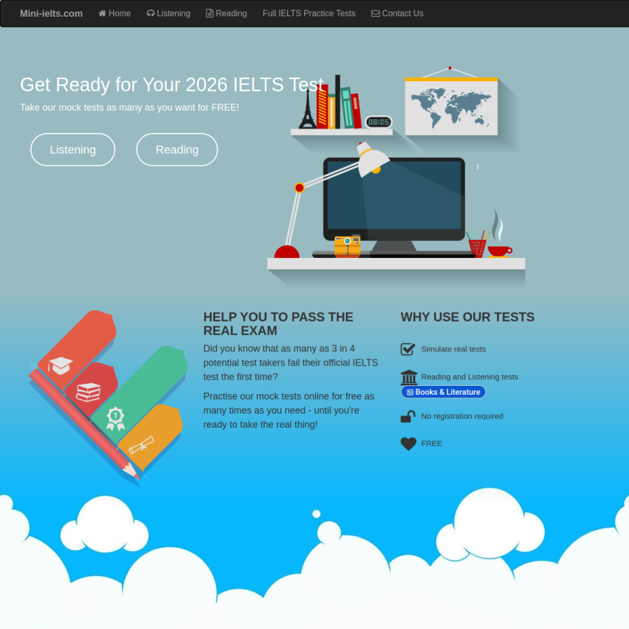 mini-ielts.com homepage screenshot