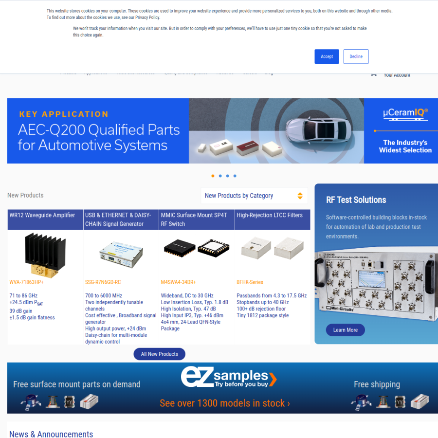 minicircuits.com homepage screenshot