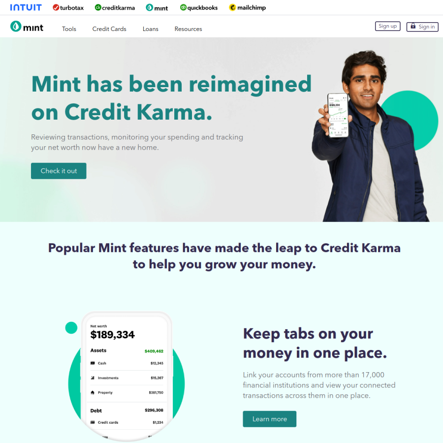 mint.intuit.com homepage screenshot