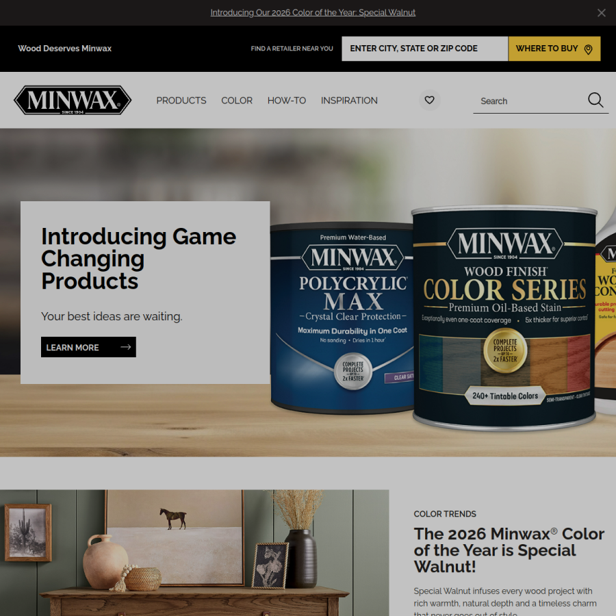 minwax.com homepage screenshot