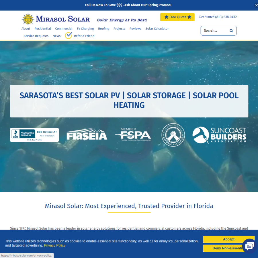 mirasolsolar.com homepage screenshot