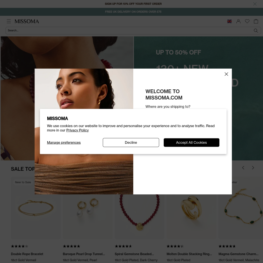 missoma.com homepage screenshot