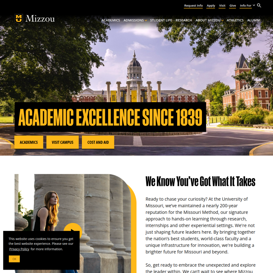 missouri.edu homepage screenshot