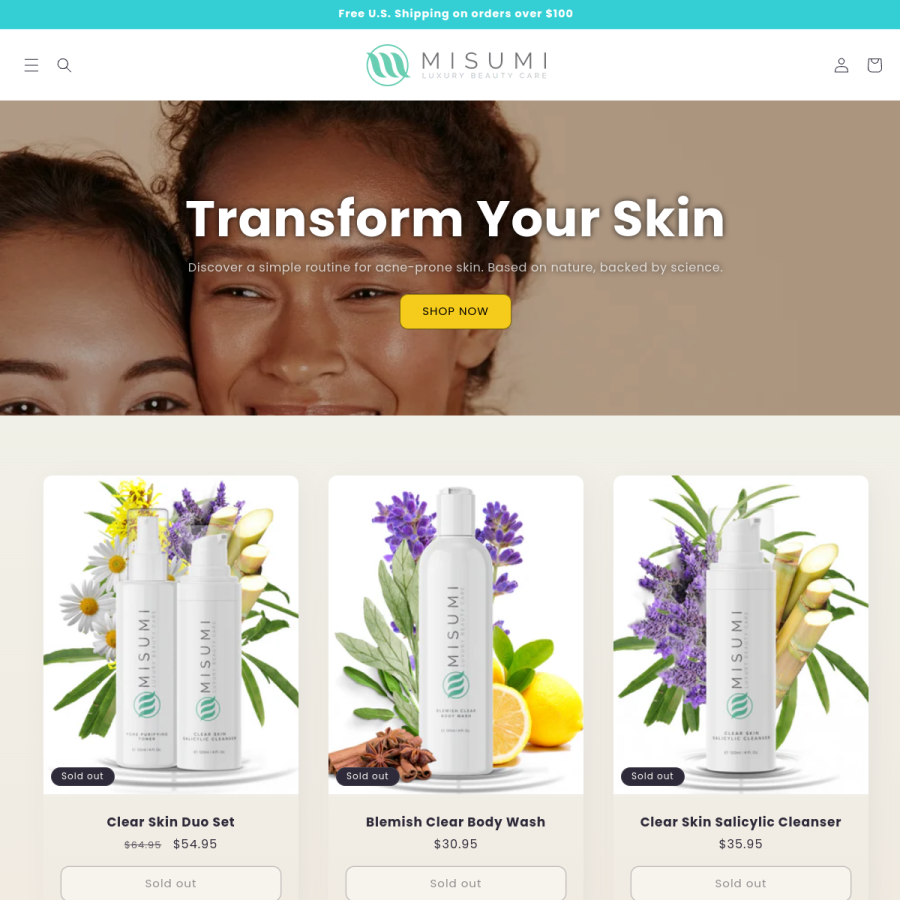 misumiskincare.com homepage screenshot