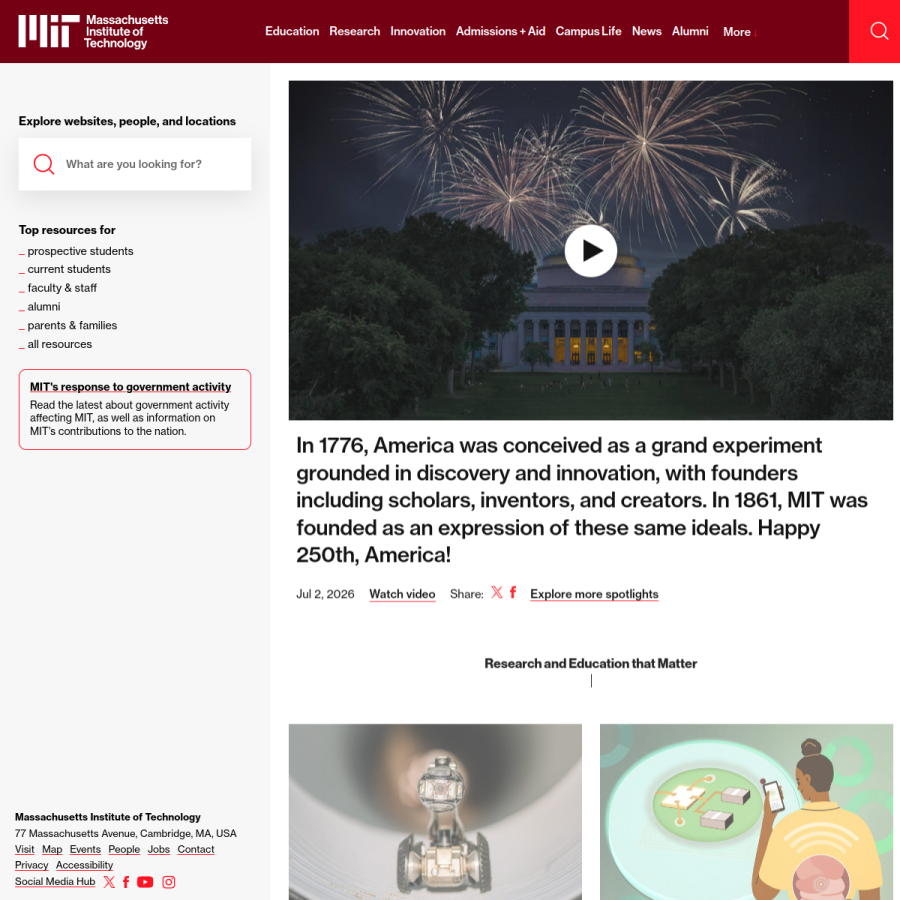 mit.edu homepage screenshot