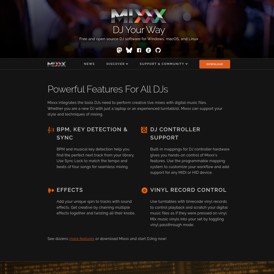 mixxx.org homepage screenshot
