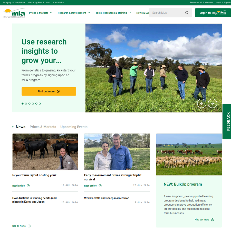 mla.com.au homepage screenshot