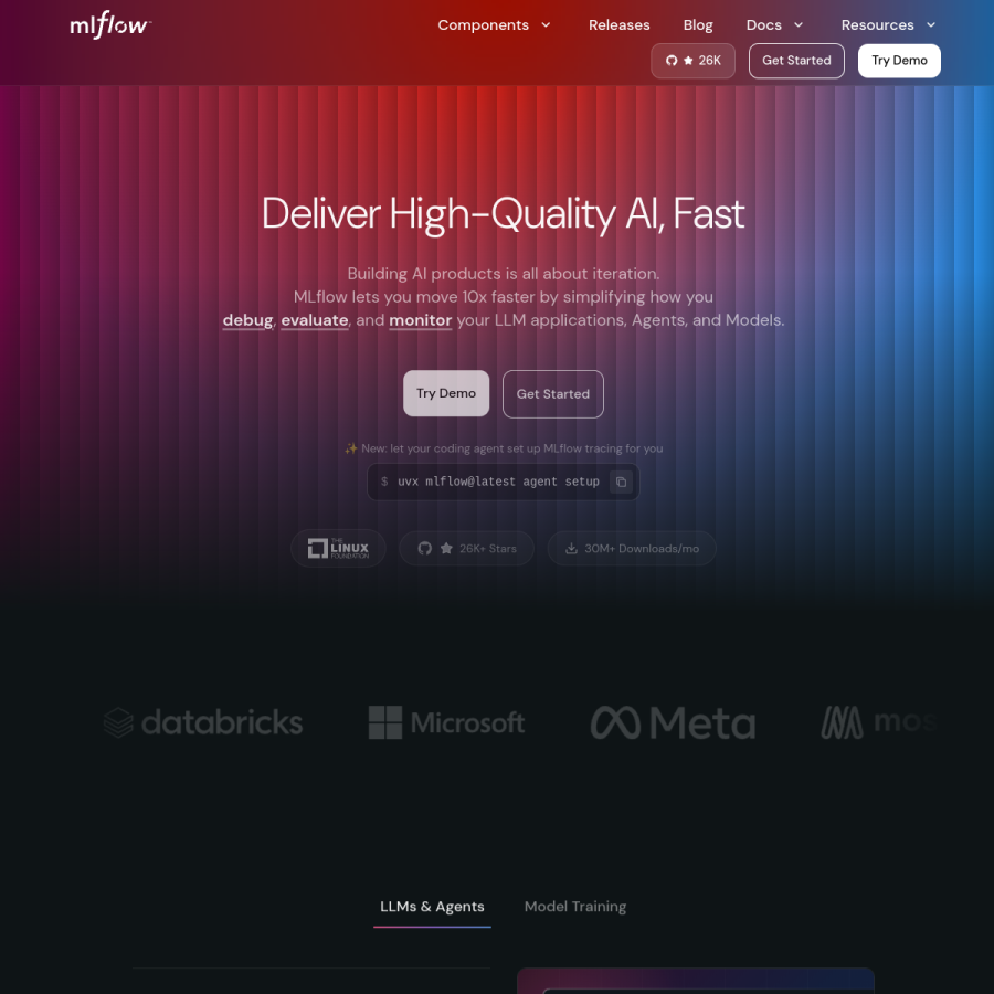 mlflow.org homepage screenshot