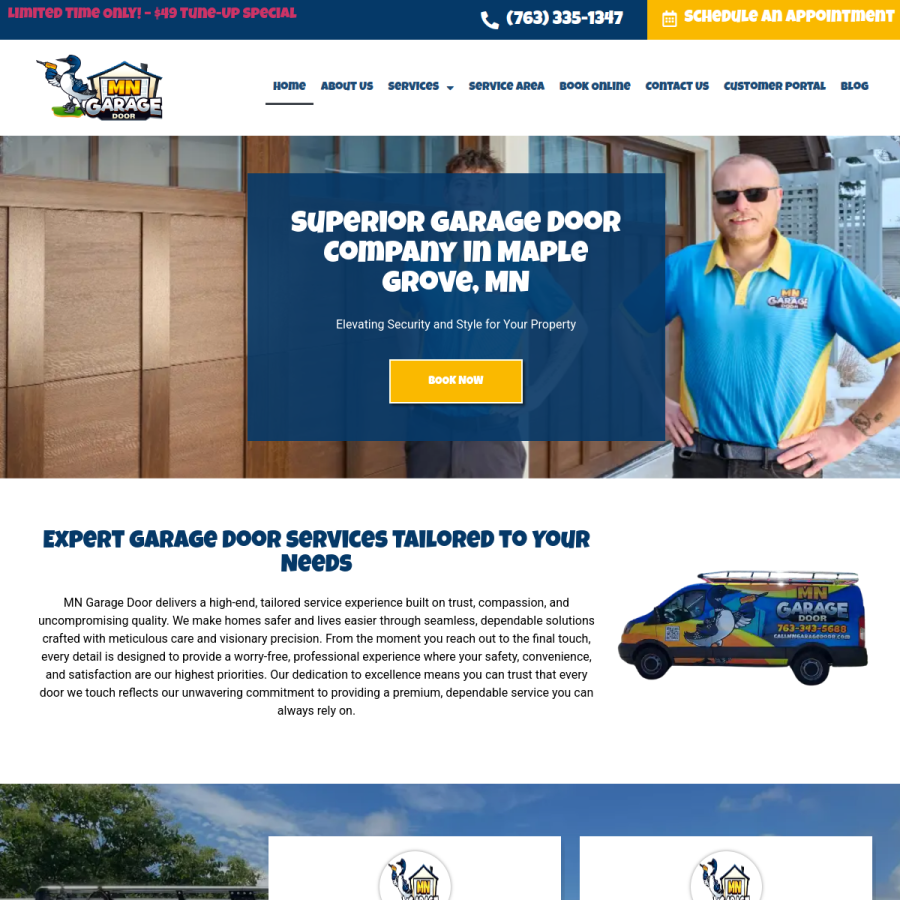 mngaragedoorservice.com homepage screenshot