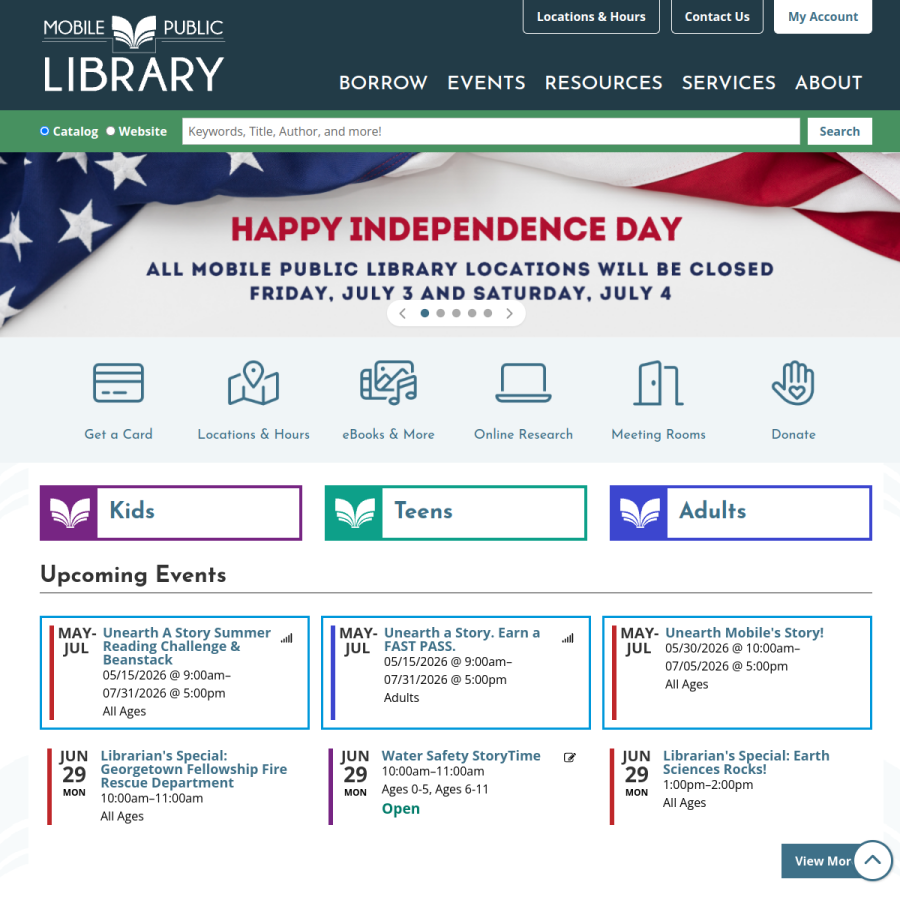 mobilepubliclibrary.org homepage screenshot
