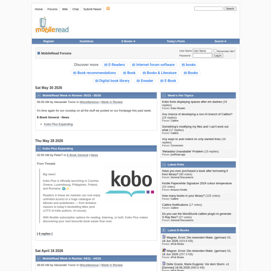 mobileread.com homepage screenshot