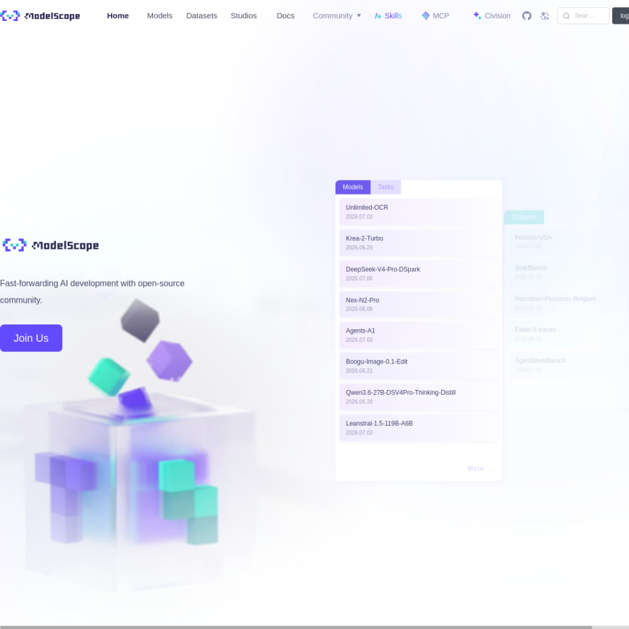 modelscope.cn homepage screenshot