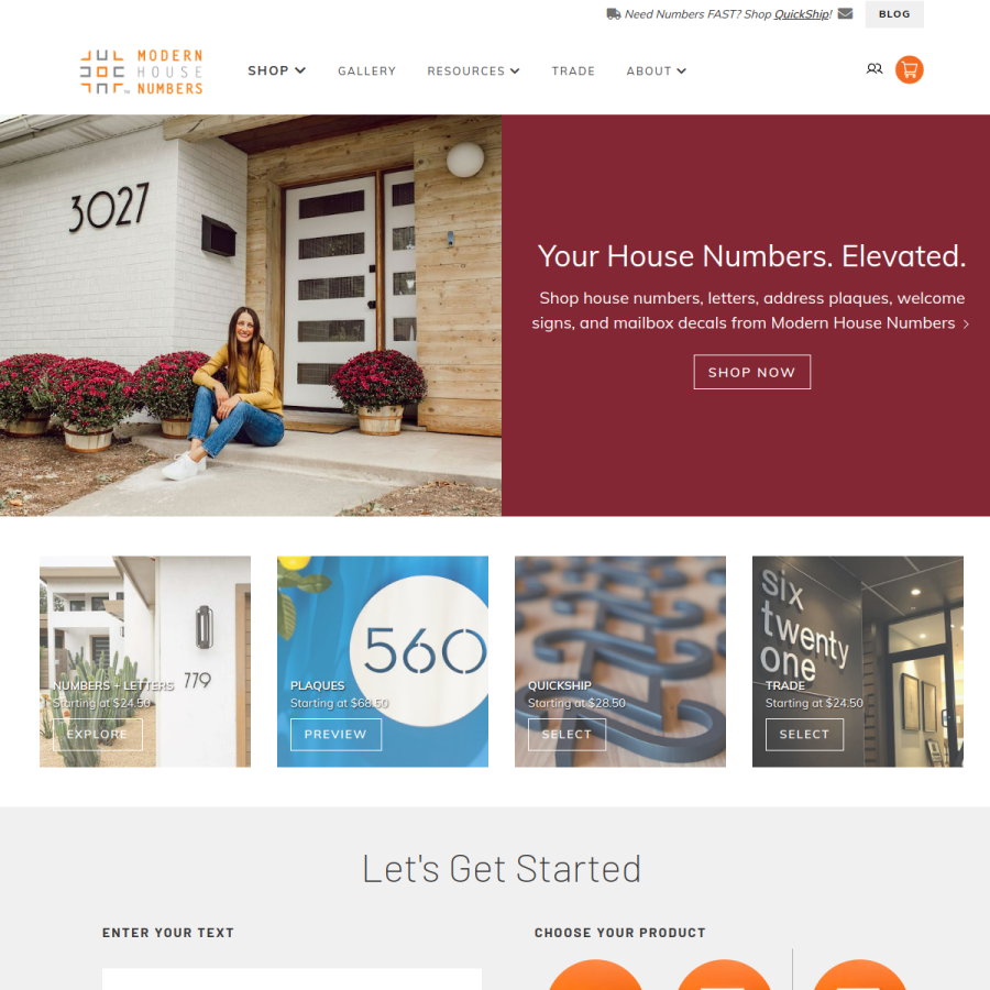 modernhousenumbers.com homepage screenshot