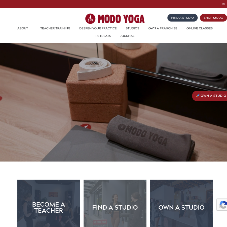 modoyoga.com homepage screenshot