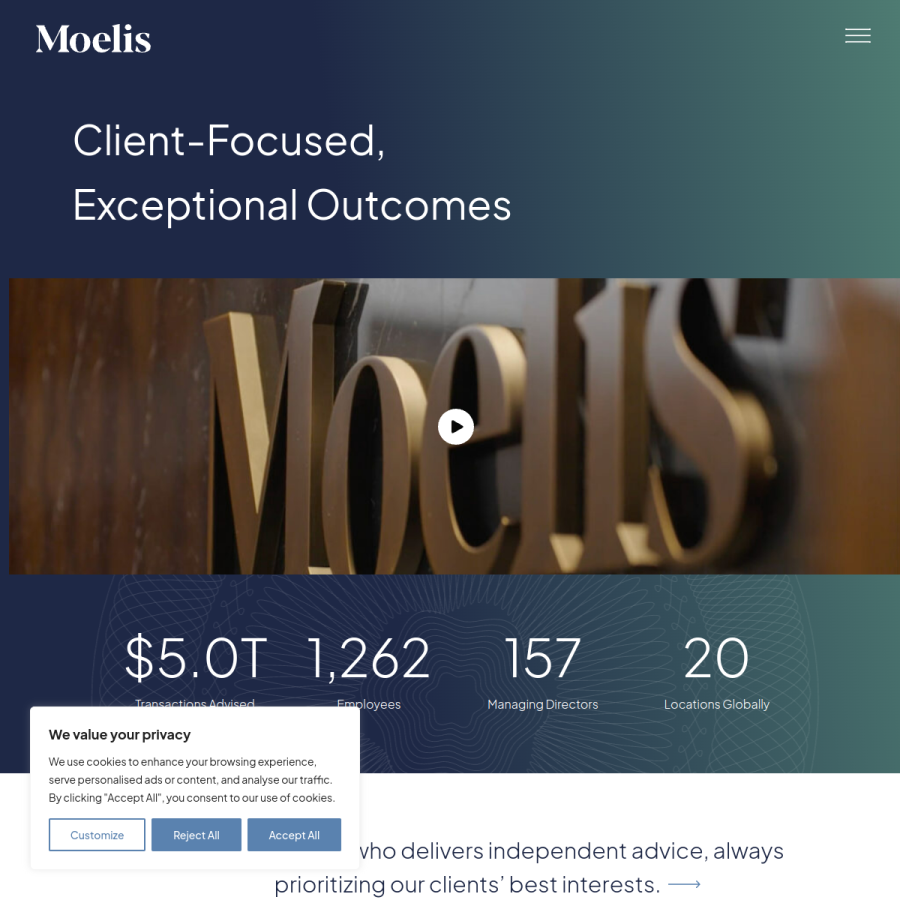 moelis.com homepage screenshot