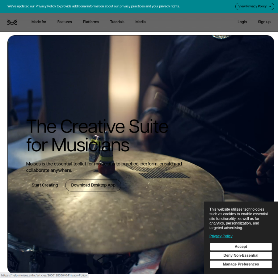 moises.ai homepage screenshot