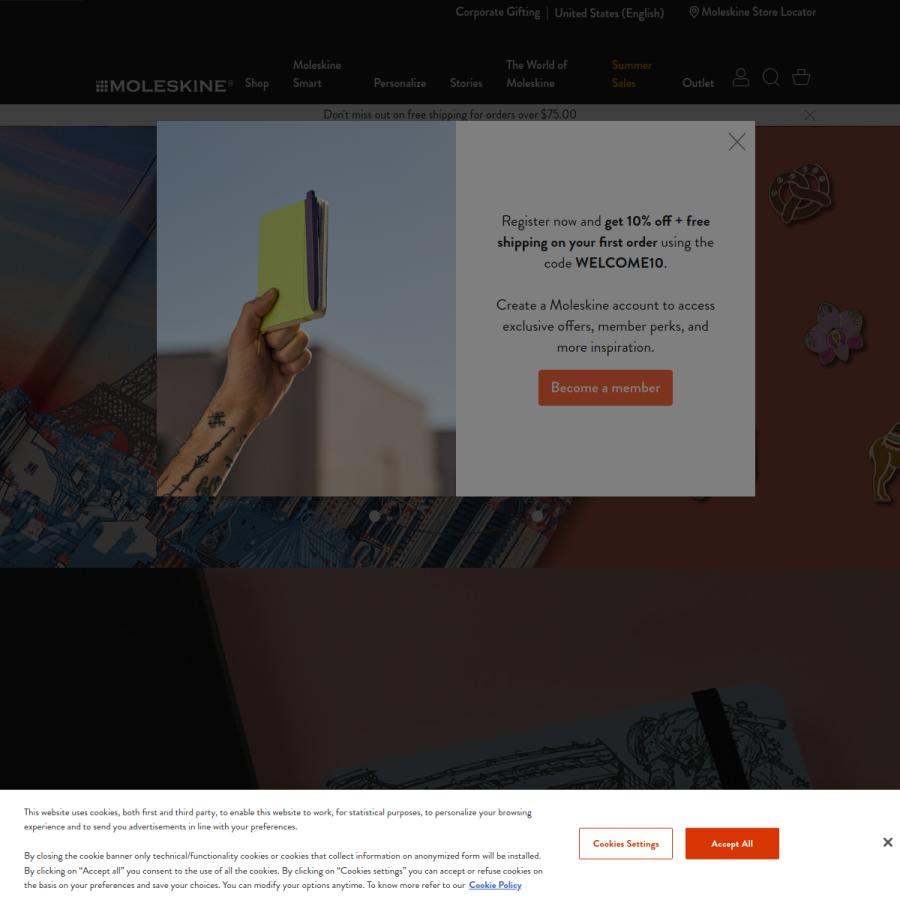 moleskine.com homepage screenshot