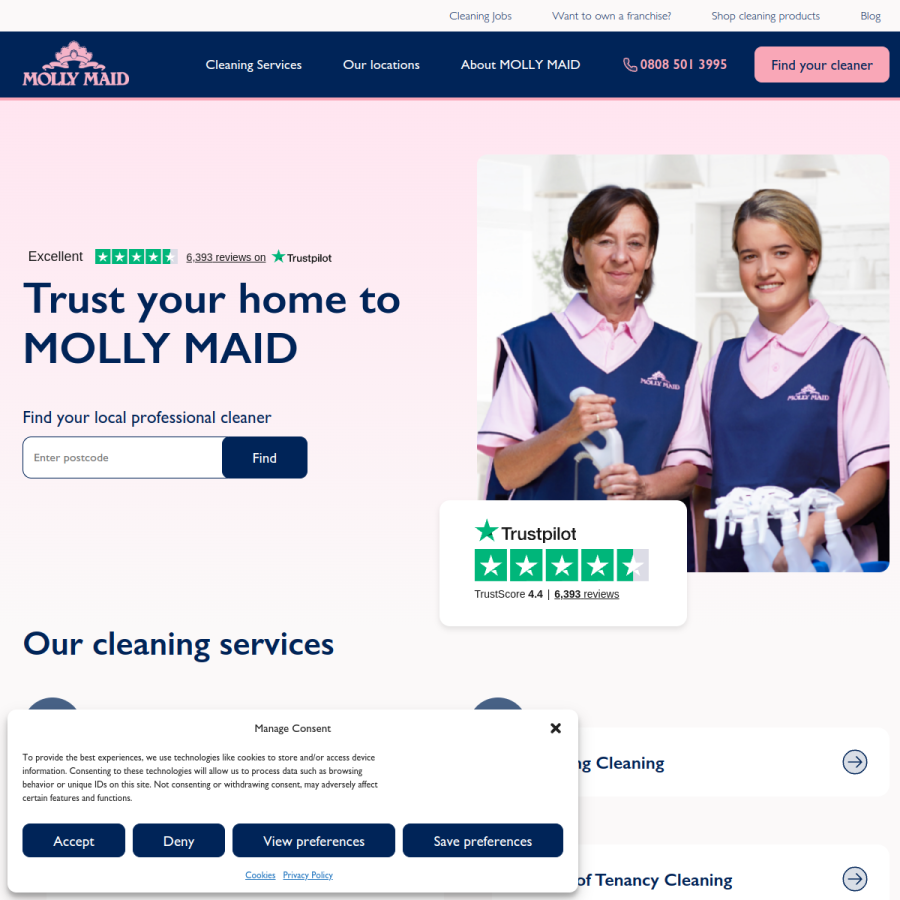 mollymaid.co.uk homepage screenshot