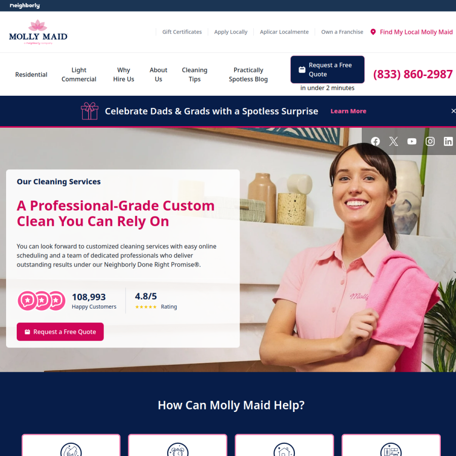 mollymaid.com homepage screenshot