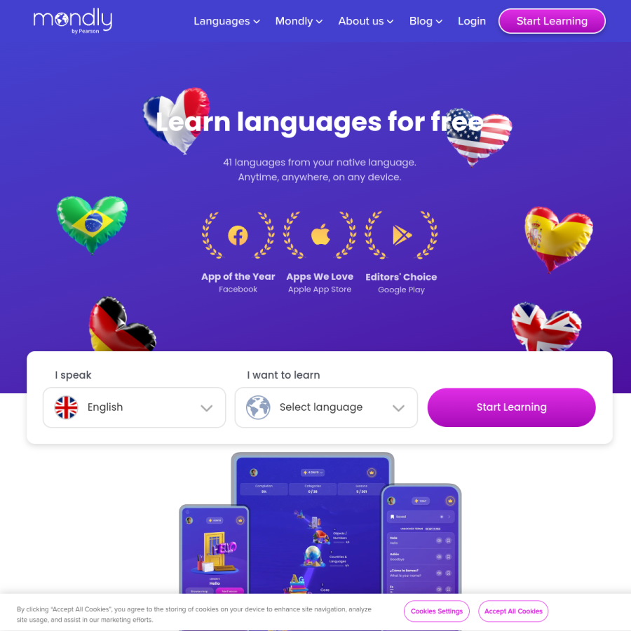 mondly.com homepage screenshot