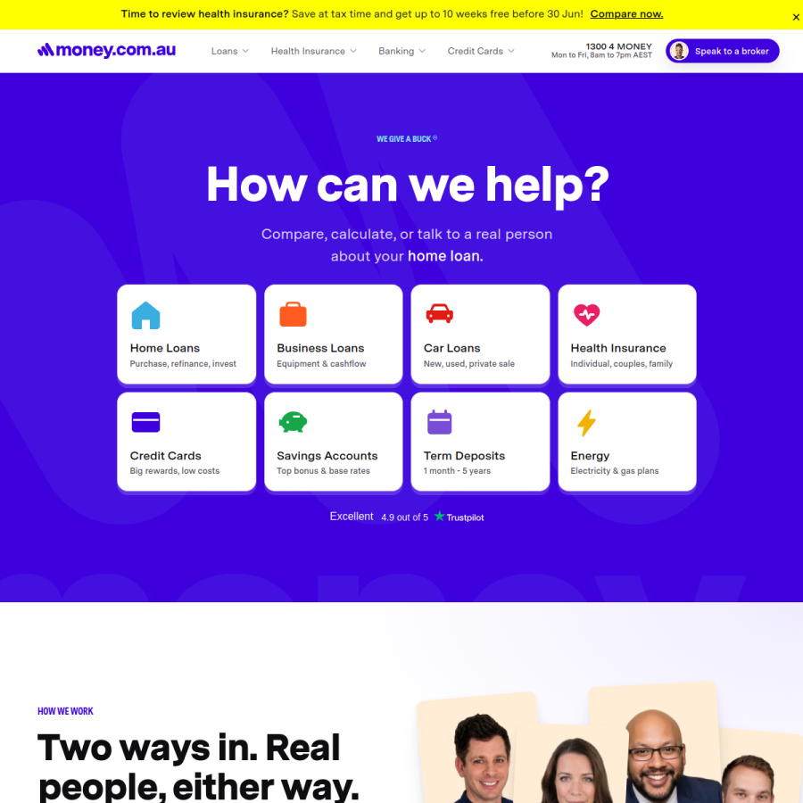money.com.au homepage screenshot