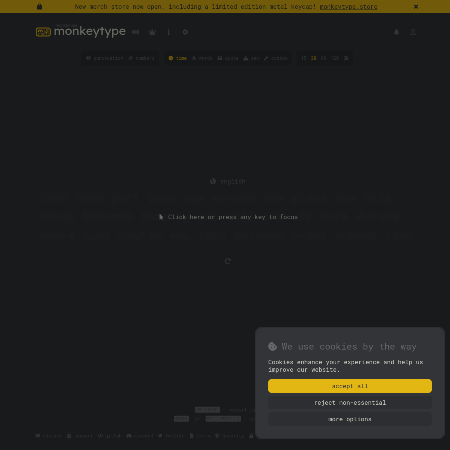 monkeytype.com homepage screenshot