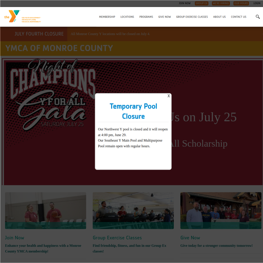 monroecountyymca.org homepage screenshot