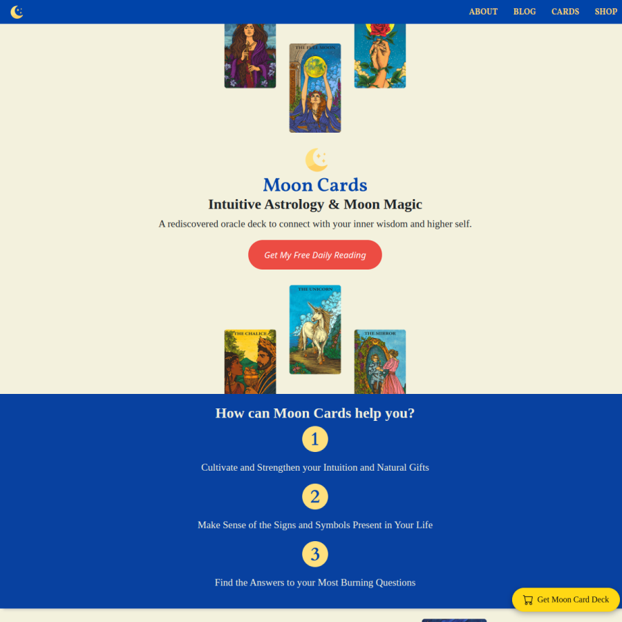 mooncards.com homepage screenshot