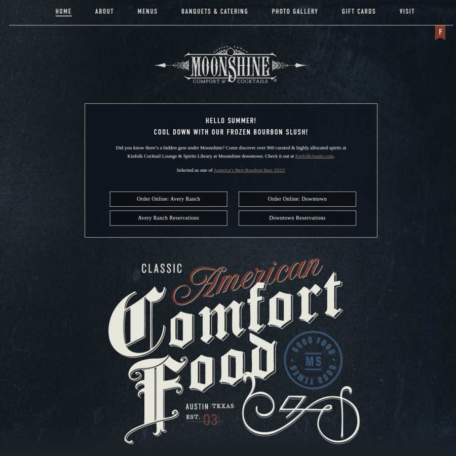 moonshinegrill.com homepage screenshot