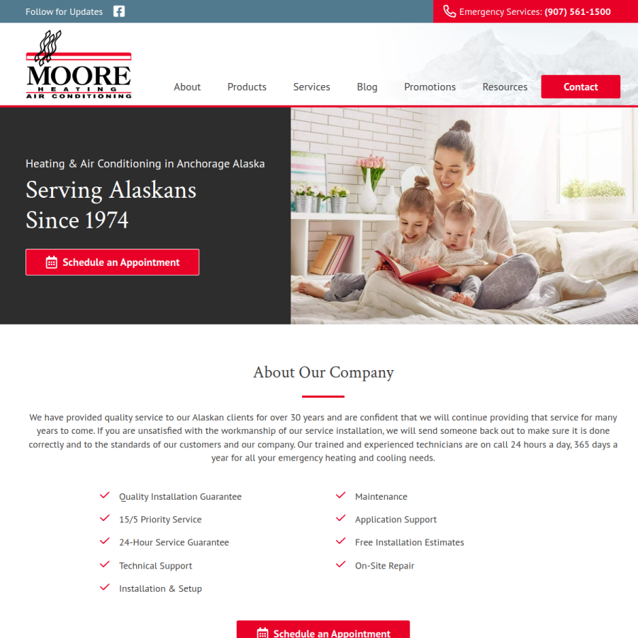 mooreheating.com homepage screenshot