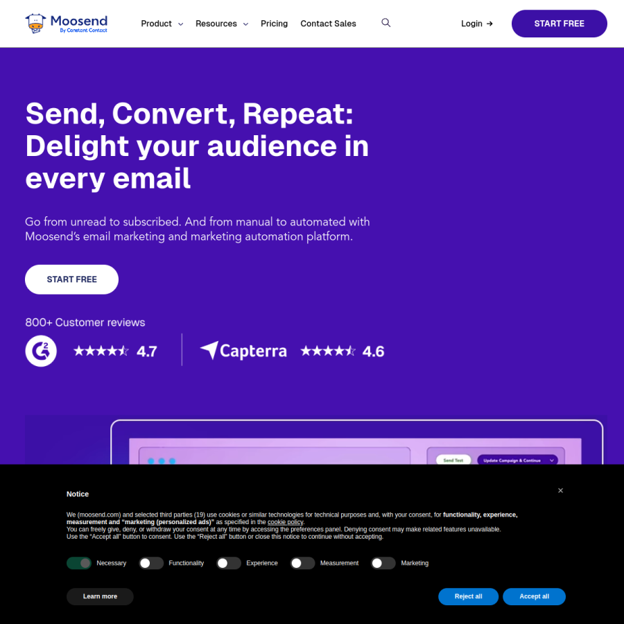 moosend.com homepage screenshot