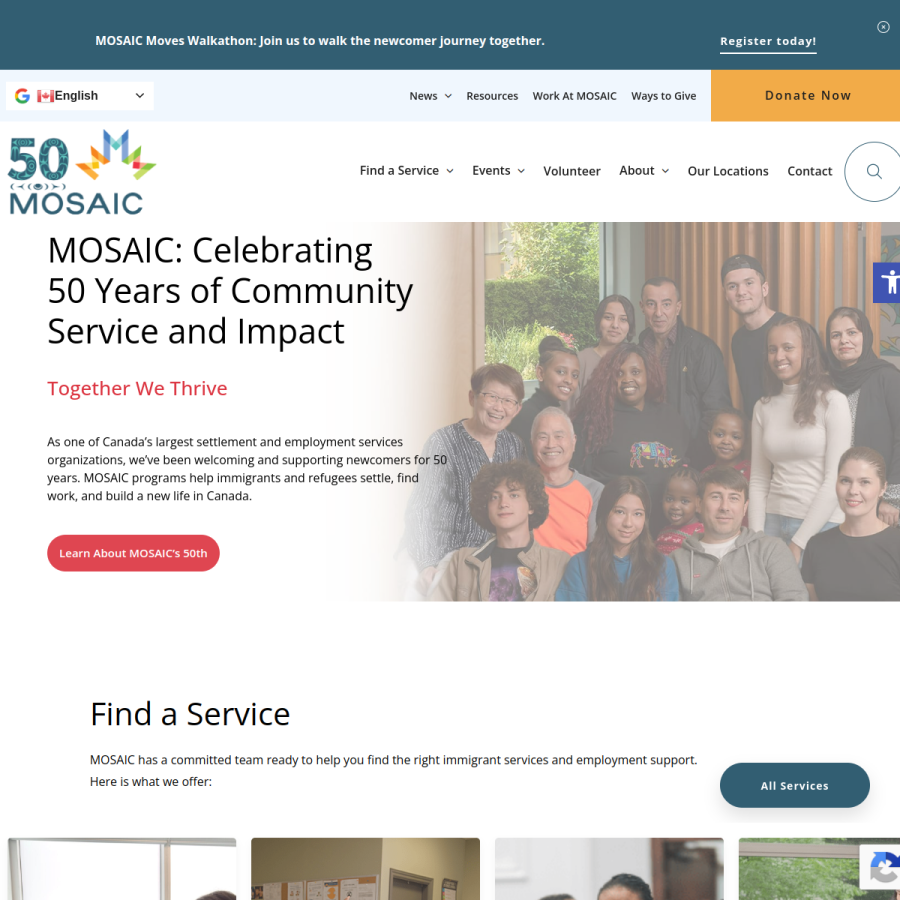 mosaicbc.org homepage screenshot