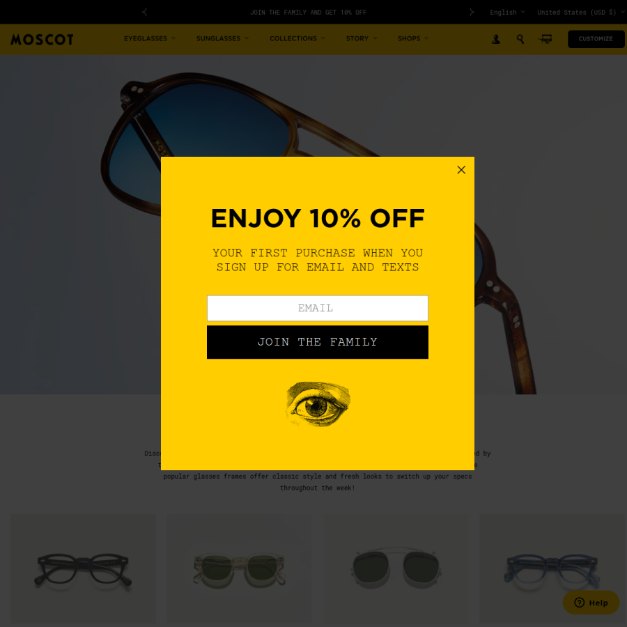 moscot.com homepage screenshot