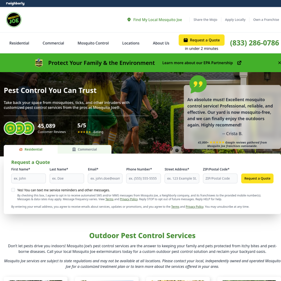 mosquitojoe.com homepage screenshot
