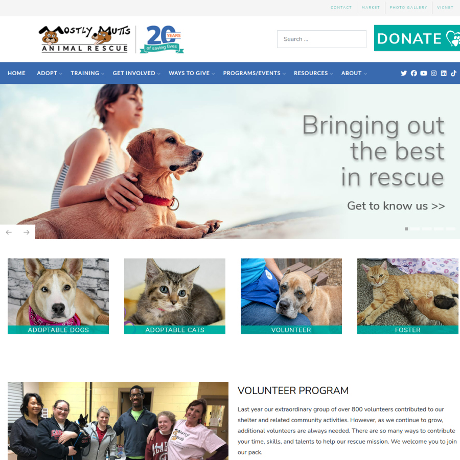 mostlymutts.org homepage screenshot