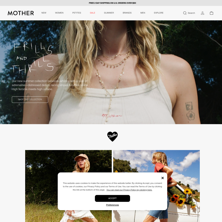 motherdenim.com homepage screenshot
